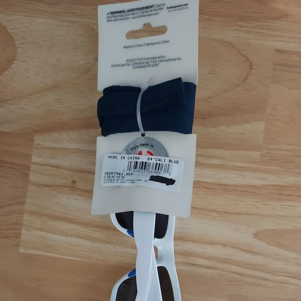 Foster Grant CaliBlue Sunglasses 23 538 WHT MIR POL White Square With Strap NEW